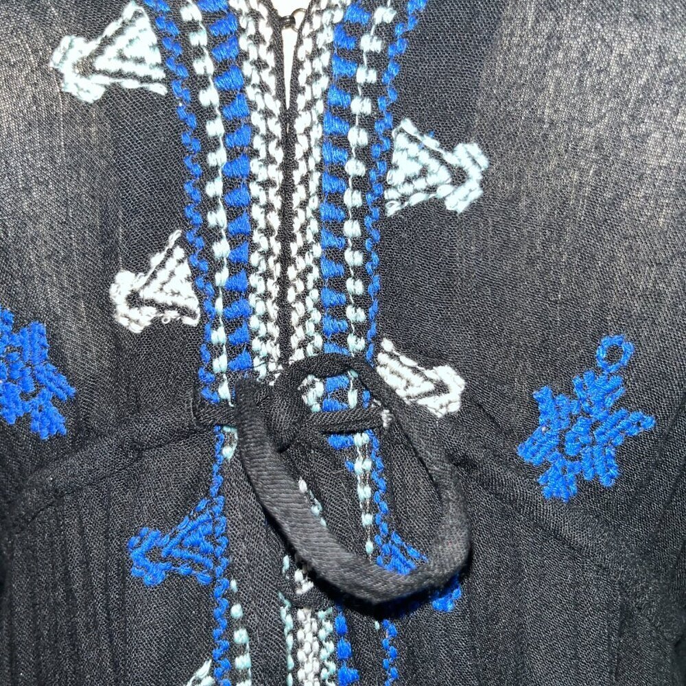 FP FREE PEOPLE STAR GAZER BLACK & BLUE LONG SLEEVE EMBROIDERED DRESS - EUC -  XS - Picture 6 of 14